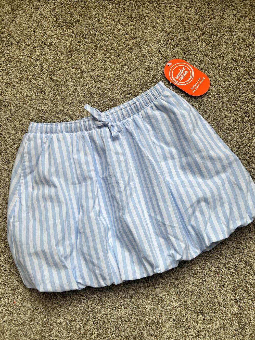 NWT Kids Wonder Nation White/Blue Stripe Bubble Skirt, Size 8